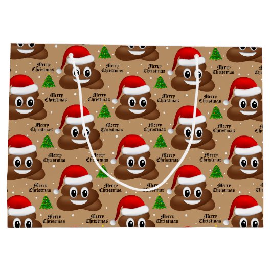 Kerstpoep emoji met kerstmuts cadeautas (Achterkant)