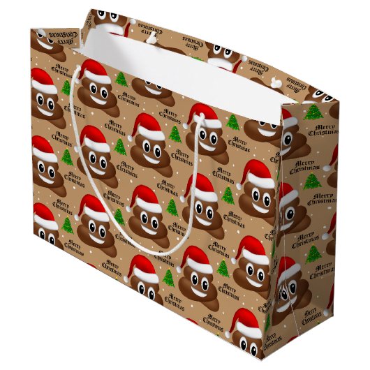 Kerstpoep emoji met kerstmuts cadeautas (Achterkant Gekanteld)