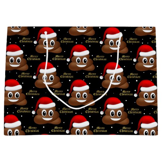 Kerstpoep emoji met kerstmuts cadeautas (Voorkant)