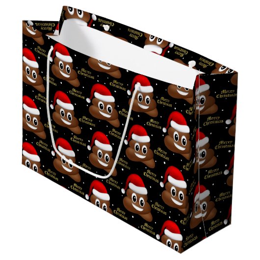 Kerstpoep emoji met kerstmuts cadeautas (Voorkant Gekanteld)
