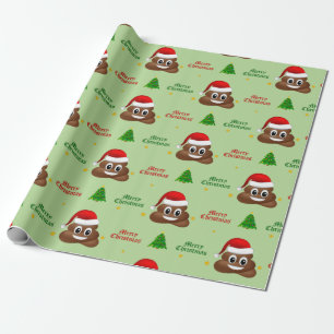 Kerstpoep emoji met kerstmuts inpakpapier