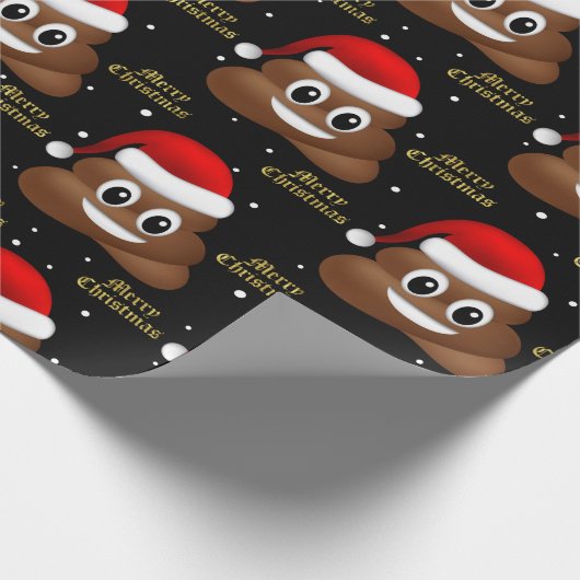 Kerstpoep emoji met kerstmuts inpakpapier (Hoek)