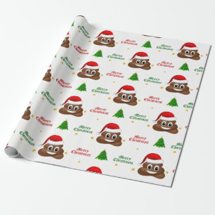 Kerstpoep emoji met kerstmuts inpakpapier