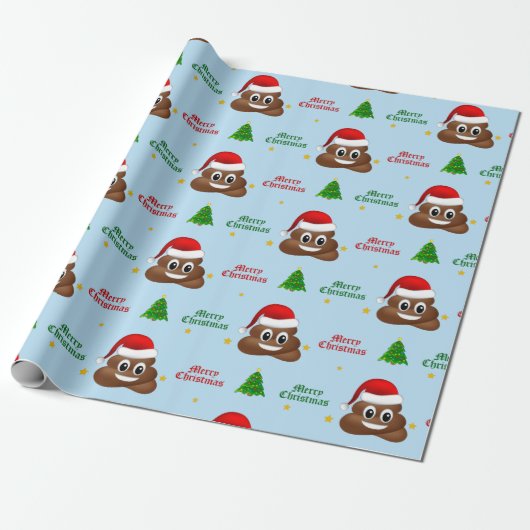 Kerstpoep emoji met kerstmuts inpakpapier (Uitgerold)