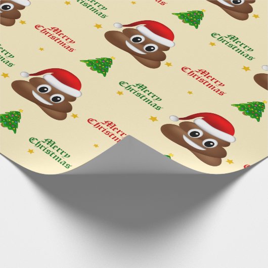 Kerstpoep emoji met kerstmuts inpakpapier (Hoek)