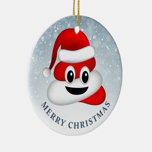 Kerstpoep emoji met kerstmuts keramisch ornament (Rechts)