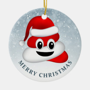 Kerstpoep emoji met kerstmuts keramisch ornament
