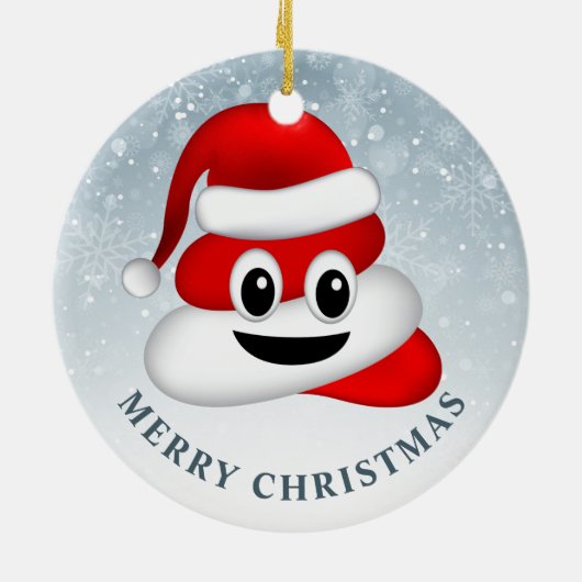 Kerstpoep emoji met kerstmuts keramisch ornament (Achterkant)
