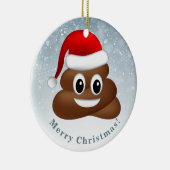 Kerstpoep emoji met kerstmuts keramisch ornament (Rechts)