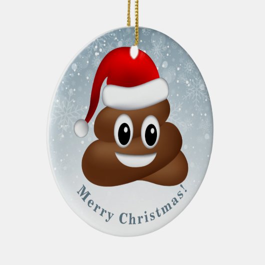 Kerstpoep emoji met kerstmuts keramisch ornament (Rechts)