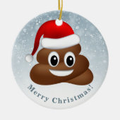 Kerstpoep emoji met kerstmuts keramisch ornament (Voorkant)