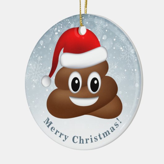 Kerstpoep emoji met kerstmuts keramisch ornament (Links)
