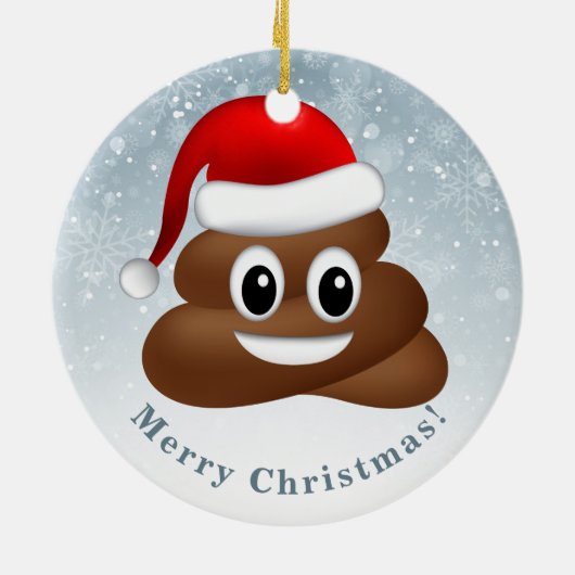 Kerstpoep emoji met kerstmuts keramisch ornament (Achterkant)