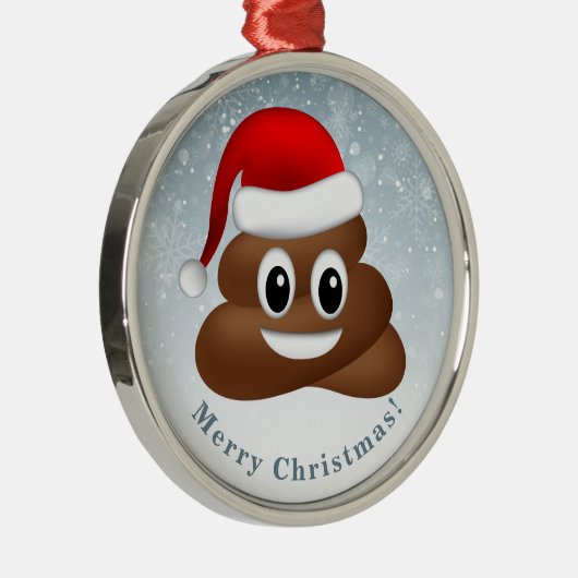 Kerstpoep emoji met kerstmuts metalen ornament (Rechts)