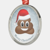 Kerstpoep emoji met kerstmuts metalen ornament (Links)