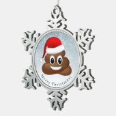 Kerstpoep emoji met kerstmuts tin sneeuwvlok ornament (Rechts)