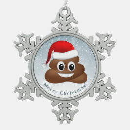 Kerstpoep emoji met kerstmuts tin sneeuwvlok ornament