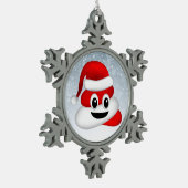 Kerstpoep emoji met kerstmuts tin sneeuwvlok ornament (Links)