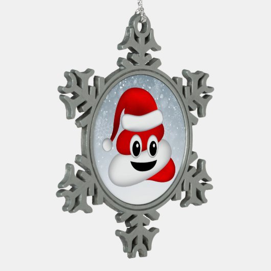 Kerstpoep emoji met kerstmuts tin sneeuwvlok ornament (Links)