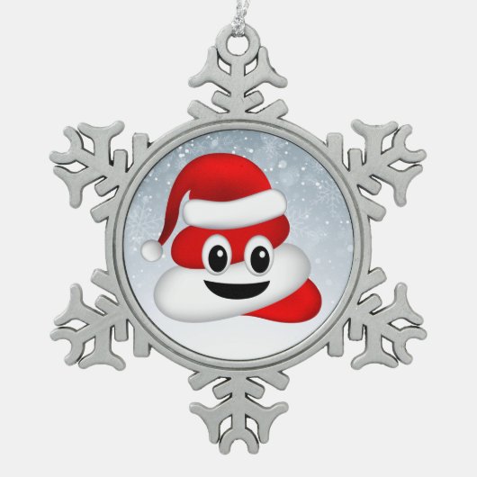 Kerstpoep emoji met kerstmuts tin sneeuwvlok ornament (Voorkant)