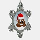 Kerstpoep emoji met kerstmuts tin sneeuwvlok ornament (Links)