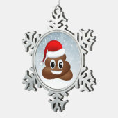 Kerstpoep emoji met kerstmuts tin sneeuwvlok ornament (Rechts)