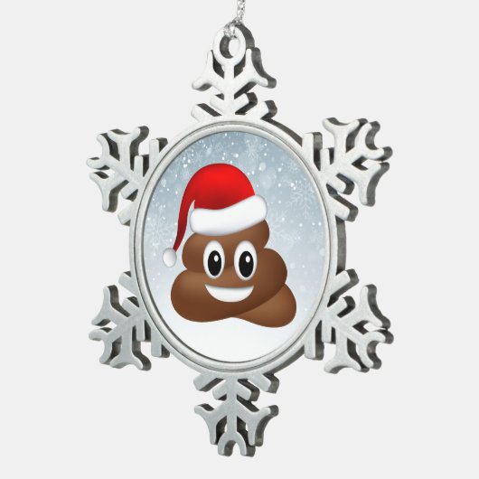 Kerstpoep emoji met kerstmuts tin sneeuwvlok ornament (Rechts)