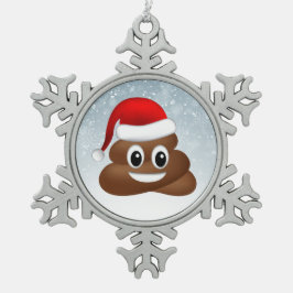 Kerstpoep emoji met kerstmuts tin sneeuwvlok ornament