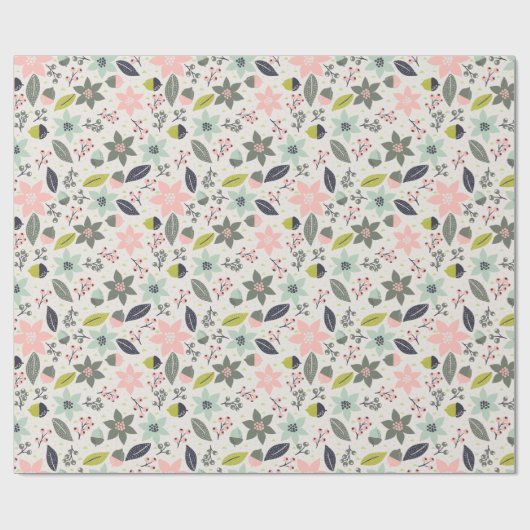 Kerstpoinsettia Acorns Gray Aqua Lime Green Cadeaupapier (Vlak)