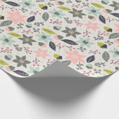 Kerstpoinsettia Acorns Gray Aqua Lime Green Cadeaupapier (Hoek)