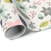 Kerstpoinsettia Acorns Gray Aqua Lime Green Cadeaupapier (Rol Hoek)