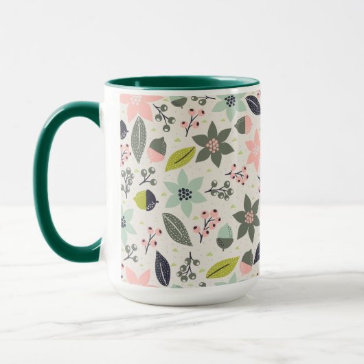 Kerstpoinsettia Acorns Gray Aqua Lime Green Mok (Links)