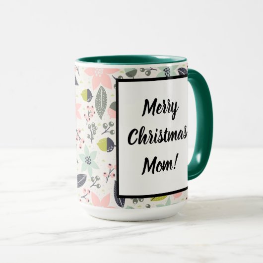 Kerstpoinsettia Acorns Gray Aqua Lime Green Mok (Voorkant rechts)