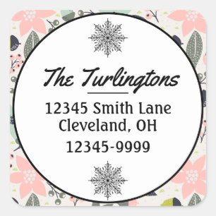 Kerstpoinsettia Acorns Grey Return Address Vierkante Sticker