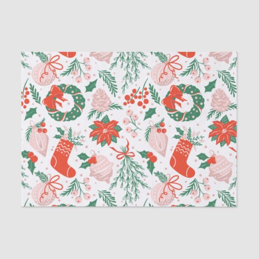 KerstPoinsettia, Berries en sierwaren Tissuepapier (Voorkant)