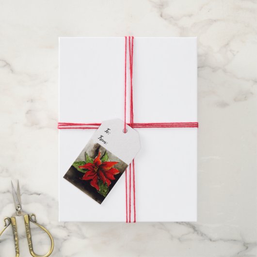 Kerstpoinsettia Cadeaulabel (Met Touw)
