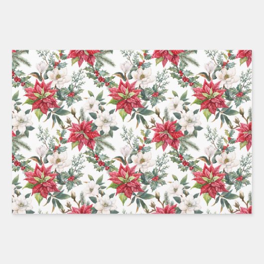 KerstPoinsettia, Camellia Flowers & Berries Inpakpapier Vel (Voorkant)