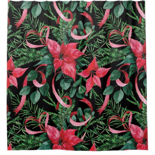 Kerstpoinsettia Douchegordijn (Voorkant)