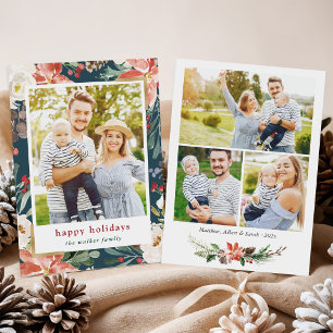 Kerstpoinsettia Floral 4 Foto's Collage Feestdagenkaart