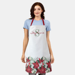 KerstPoinsettia Floral Monogram Naam Schort