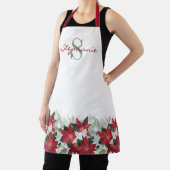 KerstPoinsettia Floral Monogram Naam Schort (Insitu)