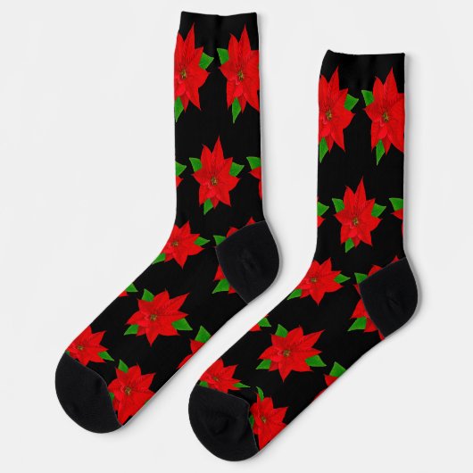 Kerstpoinsettia Flowers op Black Sokken (Links)
