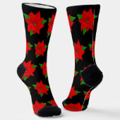Kerstpoinsettia Flowers op Black Sokken (Gebogen)