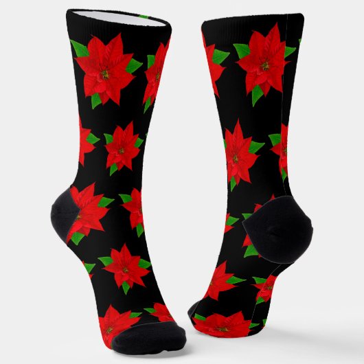 Kerstpoinsettia Flowers op Black Sokken (Gebogen)