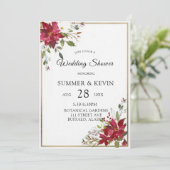 Kerstpoinsettia Gold FrameWedding-show Kaart (Staand voorkant)