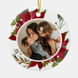 Kerstpoinsettia Joyeux Noël Foto Keramisch Ornament