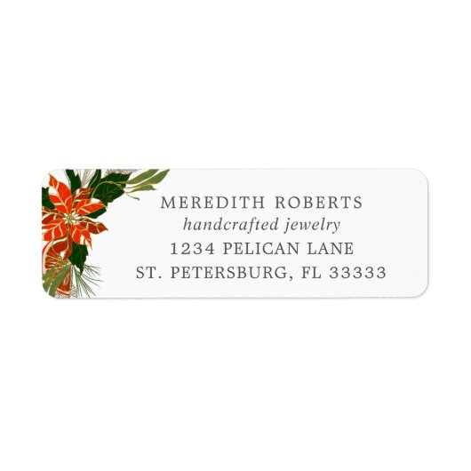 Kerstpoinsettia Jwelry Design Return Address Etiket (Voorkant)