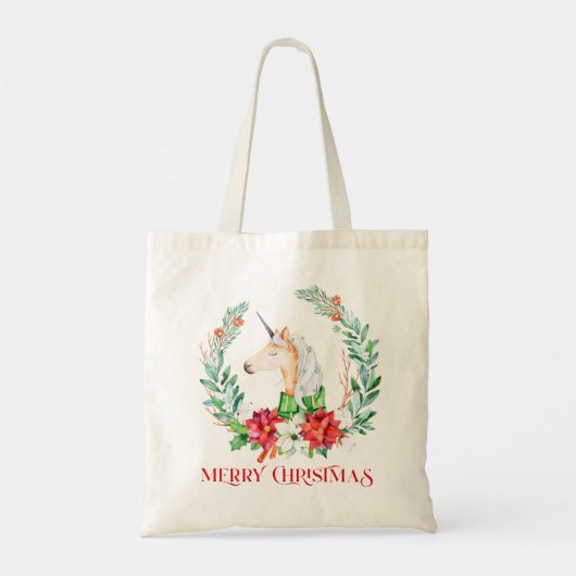 Kerstpoinsettia met baard en eenhoorn tote bag (Achterkant)