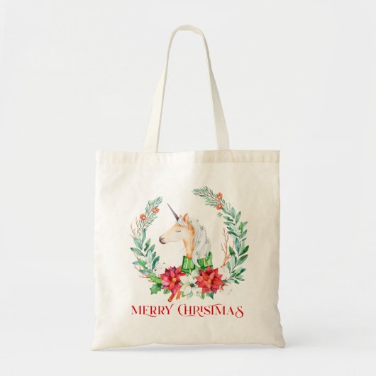 Kerstpoinsettia met baard en eenhoorn tote bag (Voorkant)