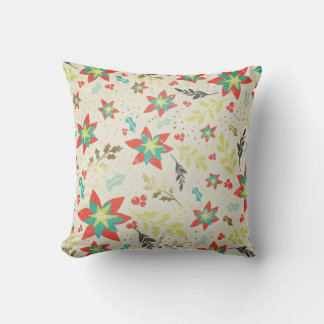 Kerstpoinsettia met bladeren en bessen kussen